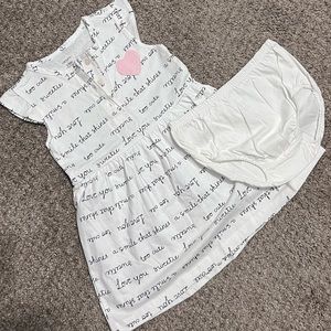 Carters Todlr White Pink Heart Dress Bloomer 24m